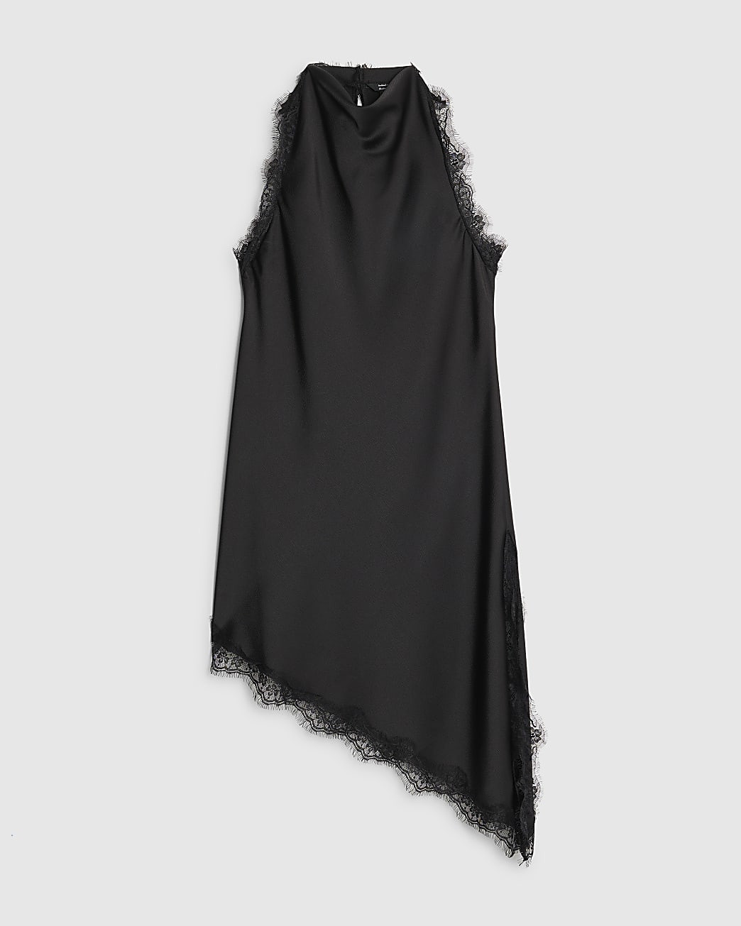 Black Sleeveless Longline Lace Trim Dress